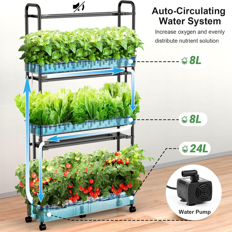 Système de jardin vertical hydroponique avec lumières de culture intelligentes, collection Harvestpro noire