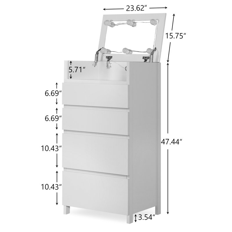 3-in-1 Space Saving 47.4''H Vanity Makeup Dresser with LED Mirror and 4 Drawers