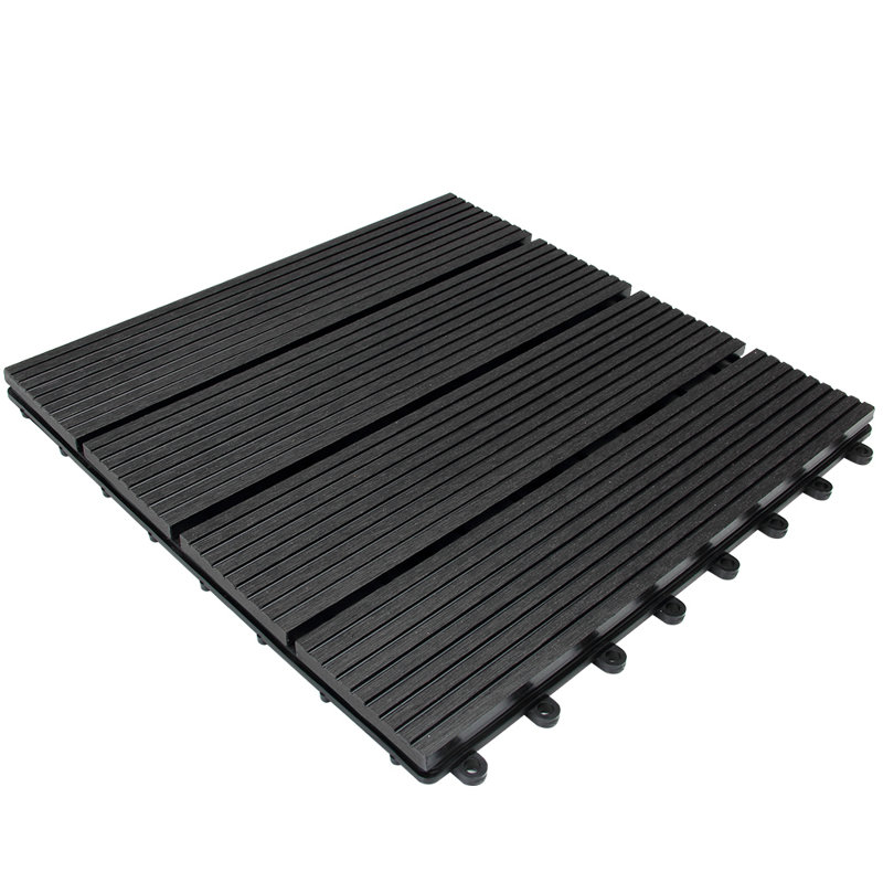 Tiggs 30cm L x 30cm W Manufactured Wood Interlocking Deck Tile, Anthracite