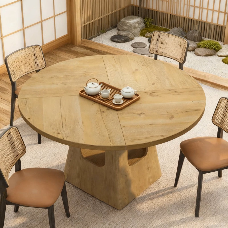 Table de salle à manger ronde pour table ronde de 4-6,47 pouces avec plateau en bois et base de rangement, table de salle à manger de ferme, table de cuisine en bois pour salle à manger, cuisine, salon, naturel (table seulement)