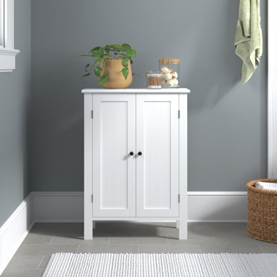 Olender 31.5″ H Freestanding White Bathroom Cabinet with Adjustable Shelf, Wood Storage Cabinet