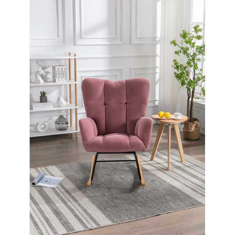Chaise berçante moderne Marsa, Velours rose foncé
