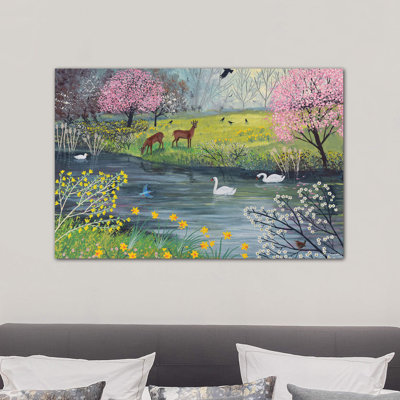 By Spring River by Jo Grundy - Wrapped Canvas Painting