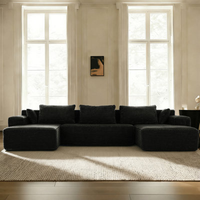 Ensemble de canapé modulaire en U 3 pièces avec coussins - Canapé convertible en velours côtelé pour le salon