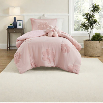 Ensembles de literie hypoallergéniques en chenille touffetée, motif floral rose pour les chambres confortables
