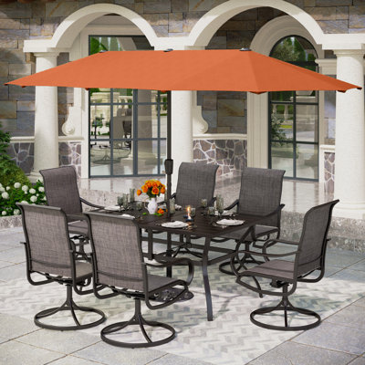 Ensemble de salle à manger de patio en métal pour 6 personnes avec table rectangulaire Leonard