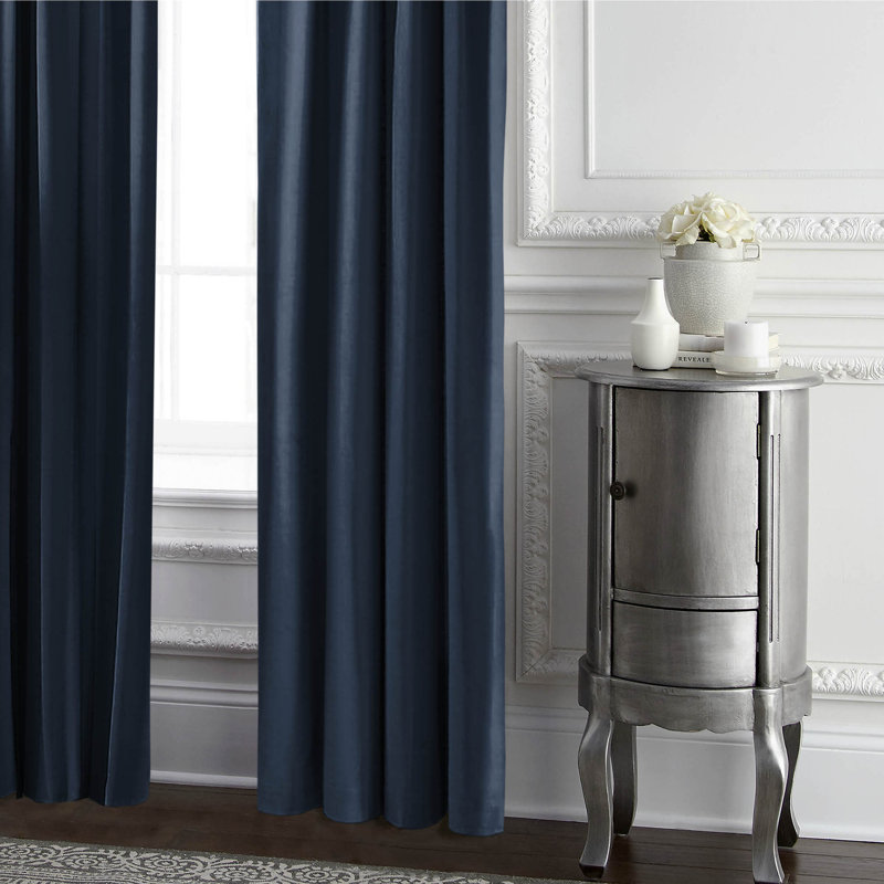 Velvet Room Darkening Curtain Pair, 50" x 96" , Navy