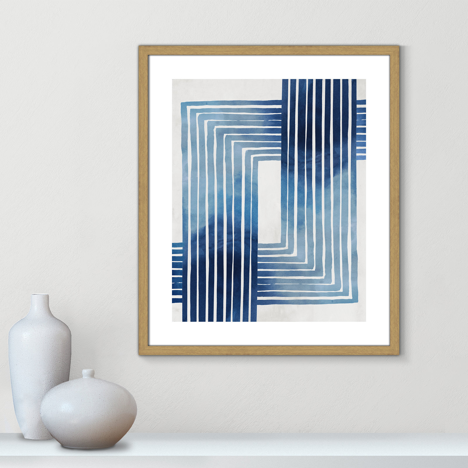 Lanny "In Unison" Painting by Eva Watts, Beige Wood Framed Paper, 25.5" H x 21.5" W x 0.75" D