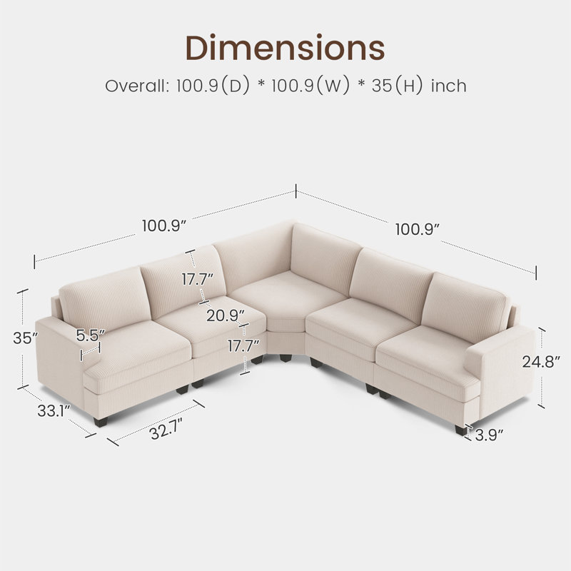  Anureet Modular Corner Sectional, Beige Corduroy
