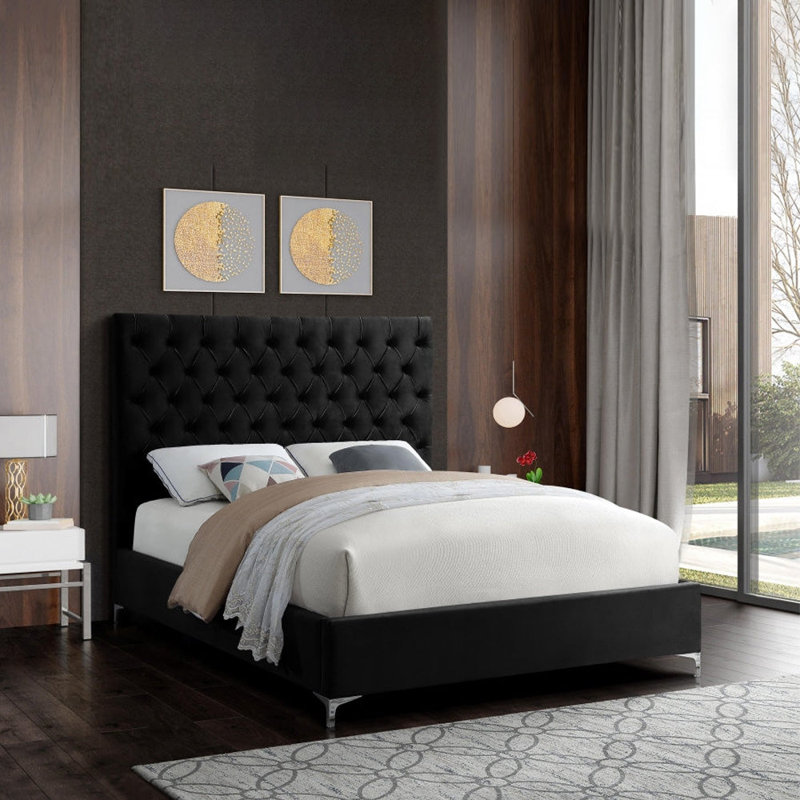 Tête de lit capitonnée Croft Velvet Bed, Noir