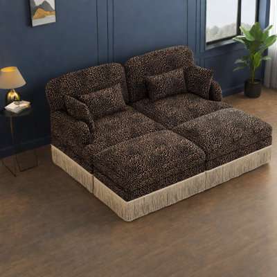 Deep Seat Sofas Chenille Leopard Print, Modern Modular Couch For Home