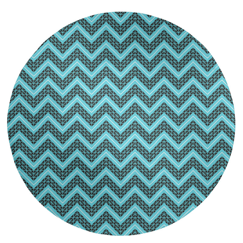 Tapis bleu/noir à chevrons à main inversé, Rond 5 pi
