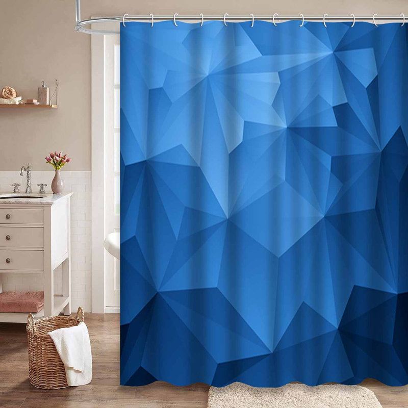 Rideau de douche abstrait géométrique triangulaire bleu avec 12 crochets, L 72 po x l 84 po