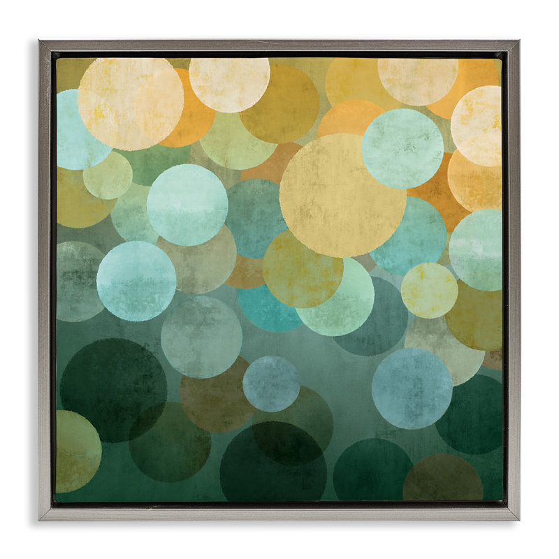 Art mural rond sur toile flottante à cercles superposés par Brent Nelson, Cadre flottant gris lustré