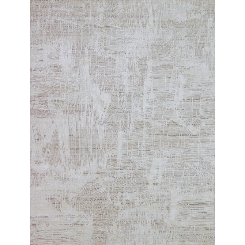 Tapis rectangulaire en laine / soie noué à la main gris, Rectangle 9 pi x 12 pi