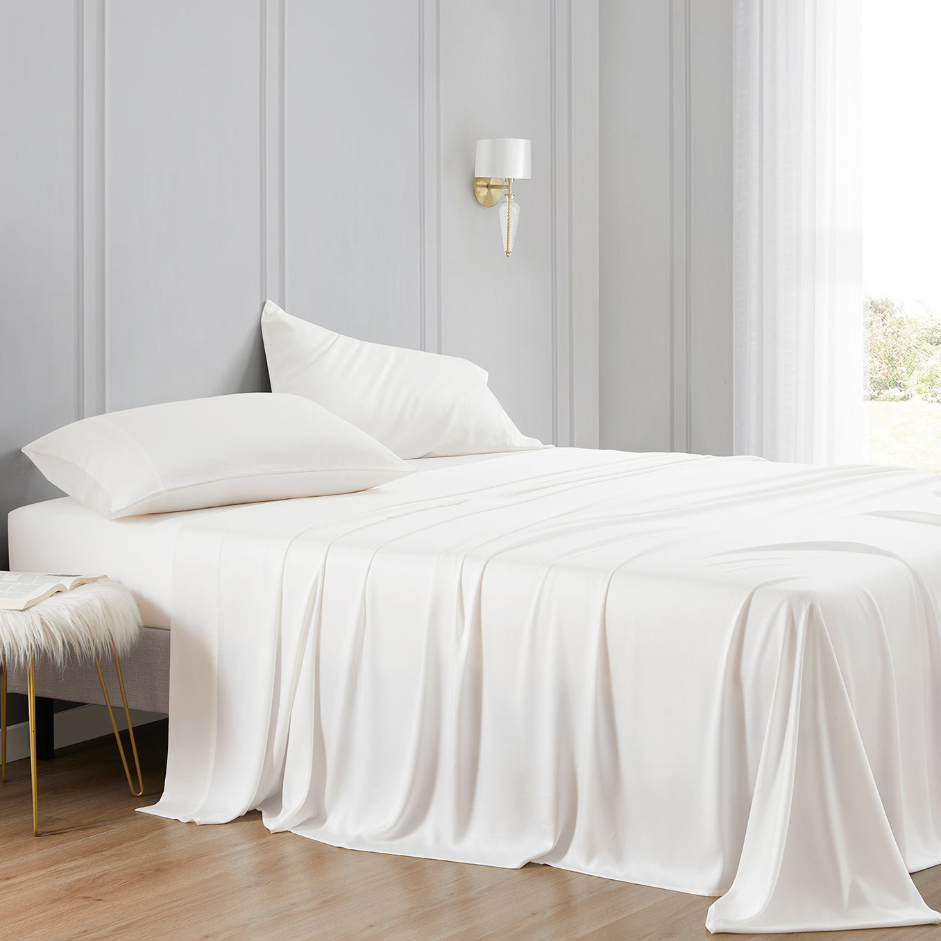 Lyocell Sheet Set, Queen Sheet Set with 2 Pillowcases, White