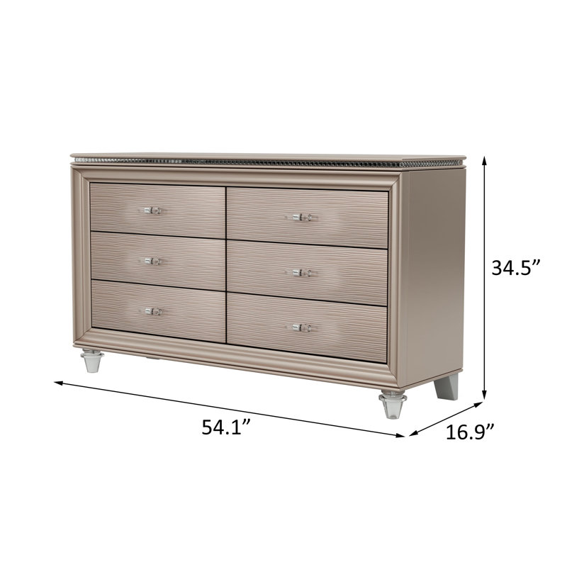 Commode à 6 tiroirs l 54,1 po, Or rose