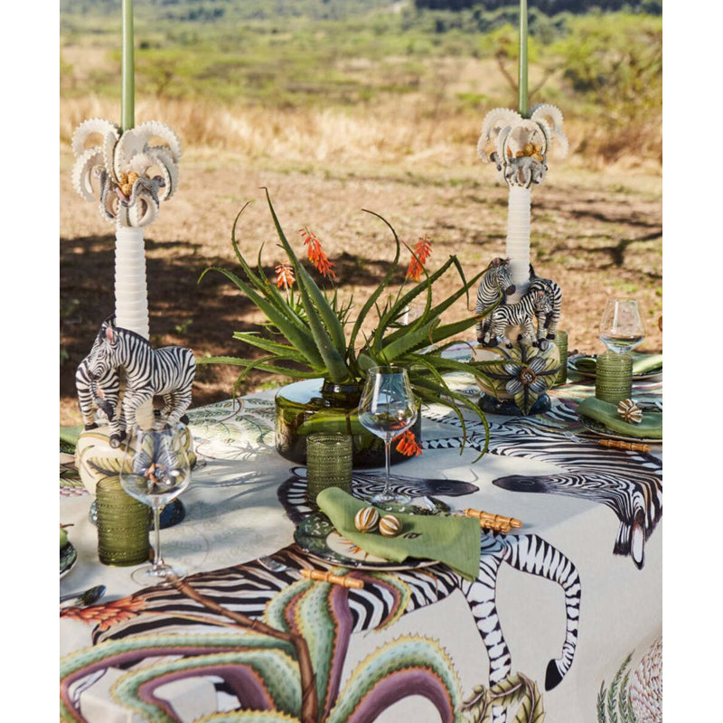 Ardmore Cotton Tablecloth, 94" Rectangle, Beige/Green