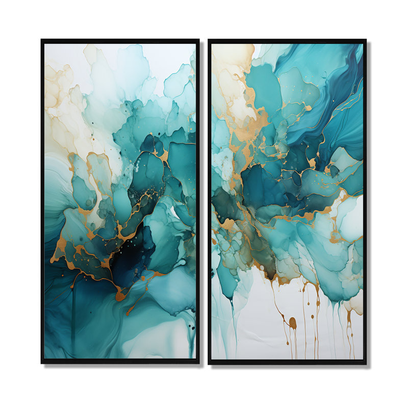 Claranell - Art mural moderne 2 pièces, 40" H x 40" W, Black, Impression encadrée flottante