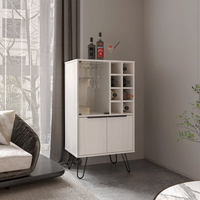 Armoire de bar H 43,1 po avec 2 portes, 9 tablettes et 1 panneau de verre