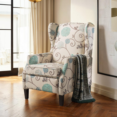 Elegant Wingback Recliner Chair, Extra Padded Cushion and Soft Fabric for Cozy Living Spaces - White+Multi