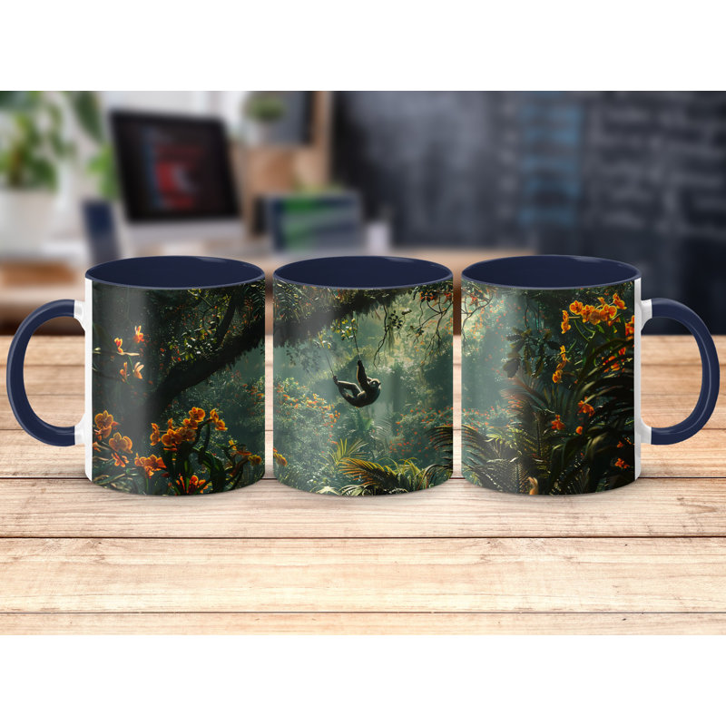 Realistic Animal Design 11oz Accent Mugs – Ceramic Coffee Cup with a Navy Handle and Interior