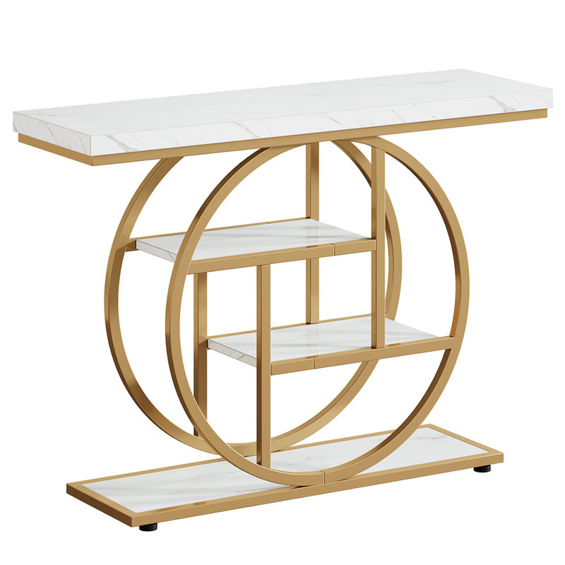 41.3" Industrial Console Table, 4-Tier Sofa Entryway Table with Circle Base