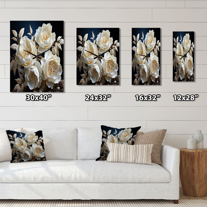 Babafemi - Horloge murale moderne pivoines, Petit