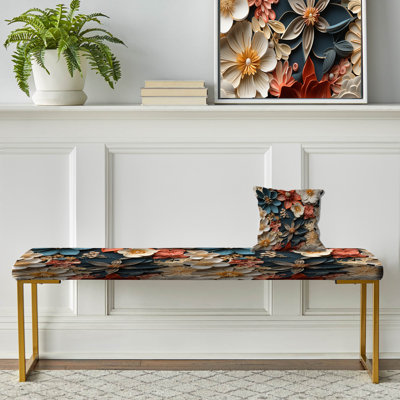 Oriental Upholstered Gold Bench