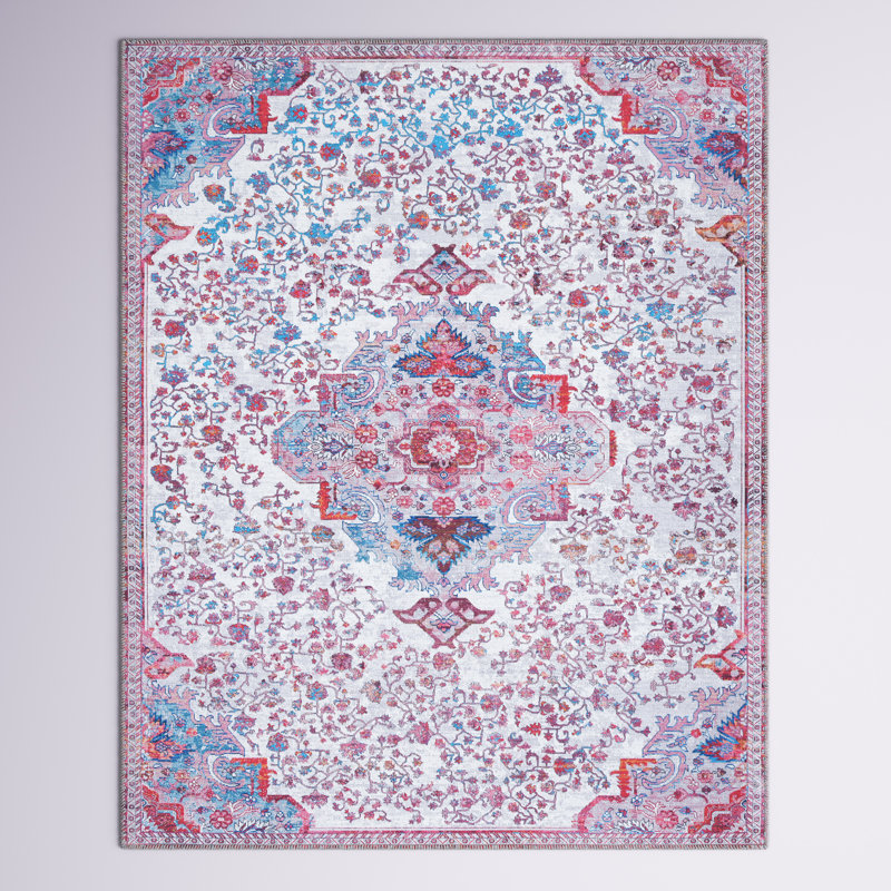 Kingsford Oriental Ivory/Red Area Rug, Rectangle 6'7" x 9'