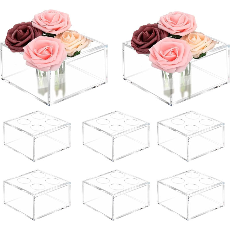 8 pots de fleurs en acrylique transparent avec 4 trous