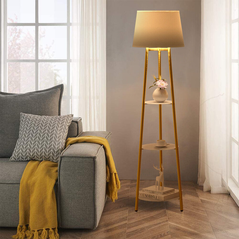62.4'' Gold/Clear Column Floor Lamp with Outlet