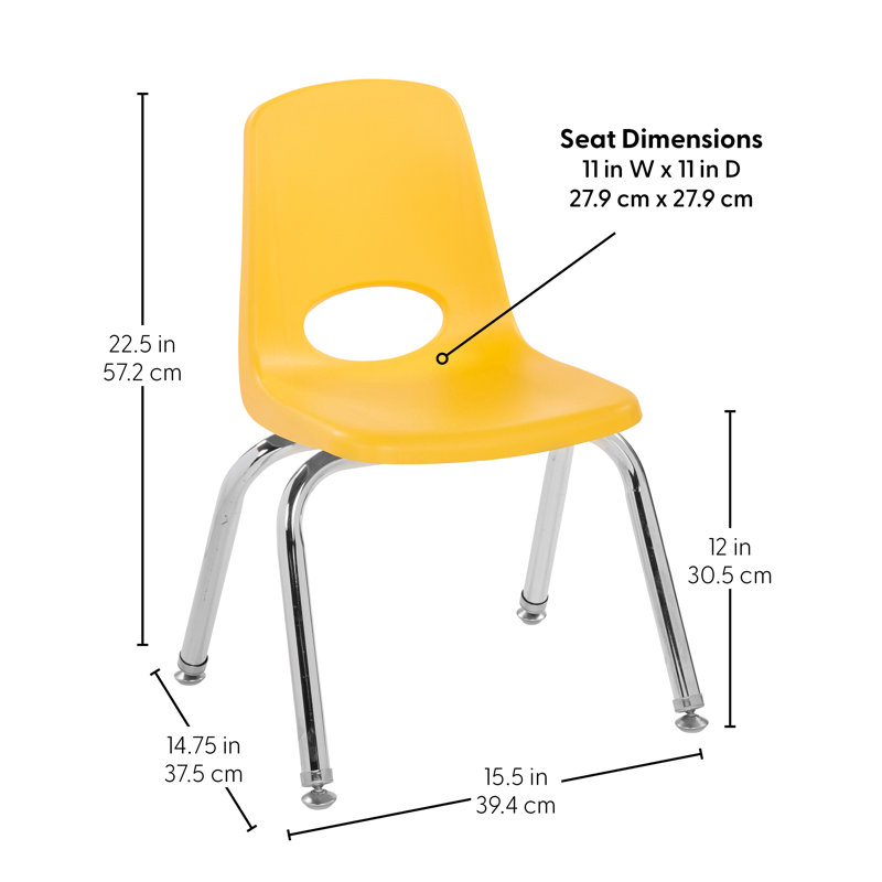 Chaise de classe empilable, 12", Jaune, Pivotant et oscille