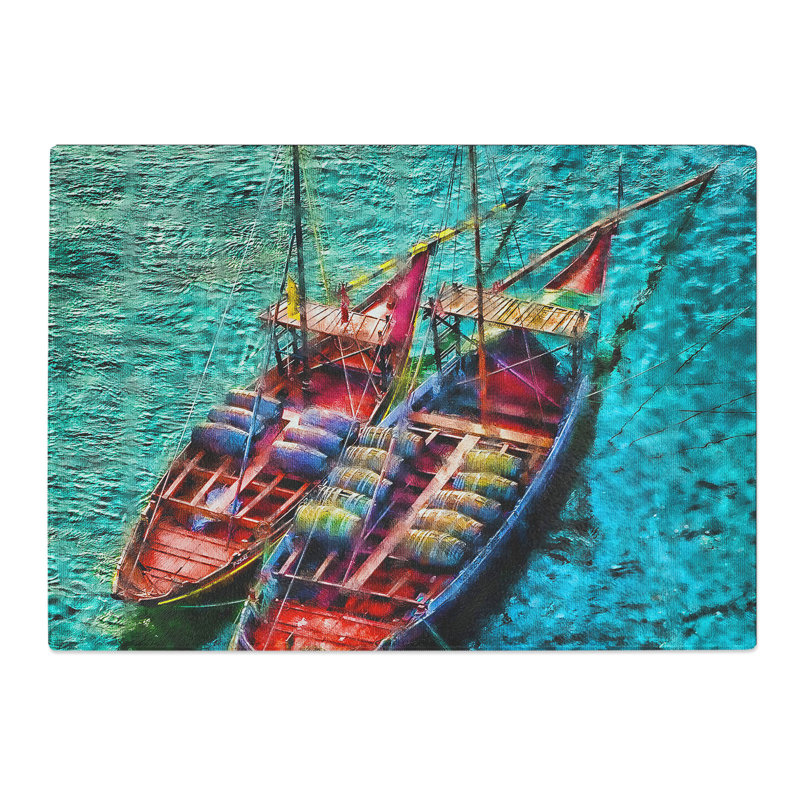 Boats in Portugal Painting Chopping Board, 0.4cm H x 28.5cm W x 39cm L