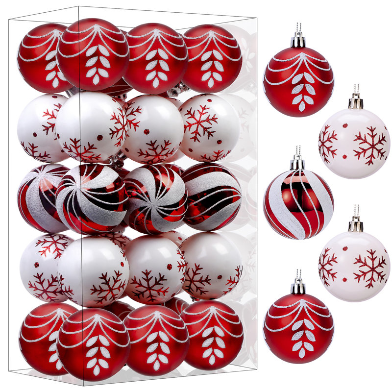 Ornements de boules de Noël 30ct 2,36 pouces, rouge et blanc, 60mm