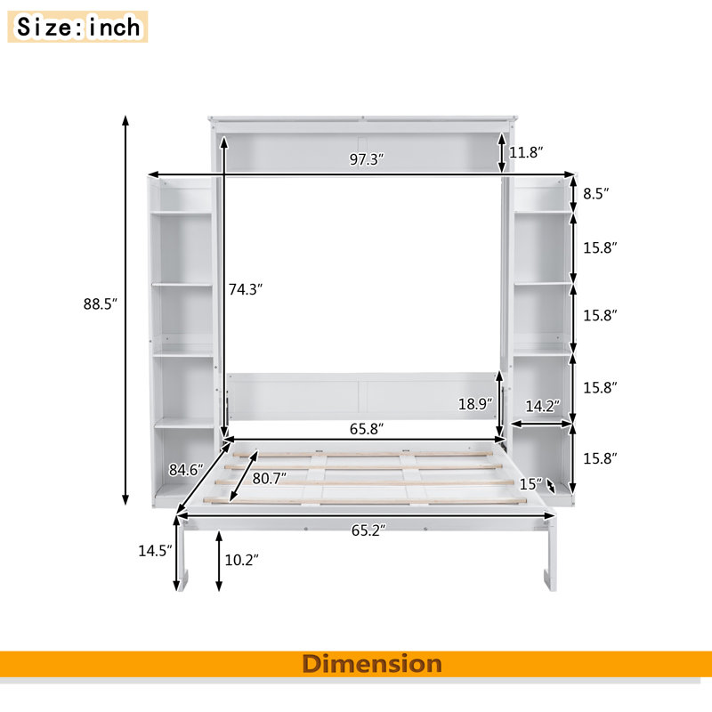 Queen Size Murphy Bed Wall Bed, White
