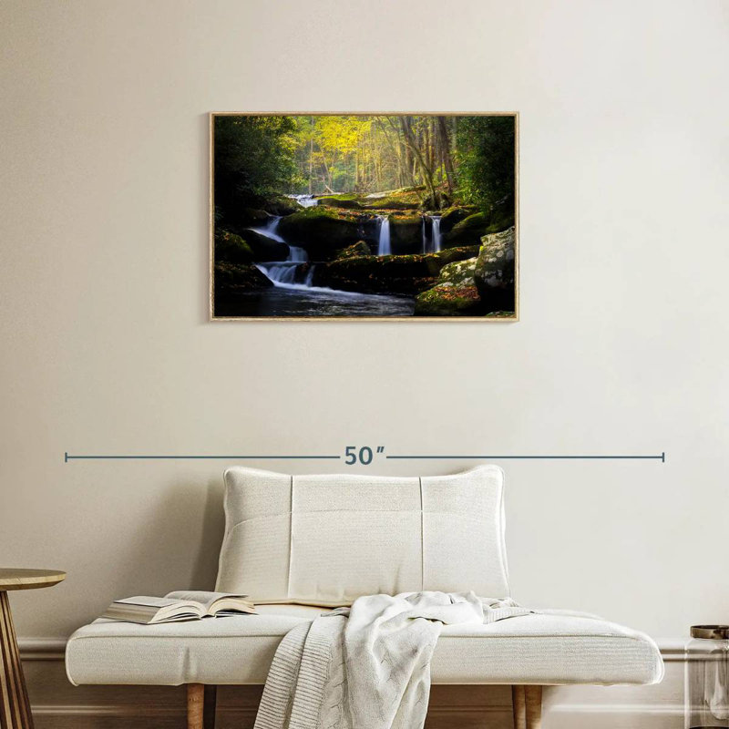 Stream In The Smokies, Cadre flottant en bois naturel, 31 po x 21 po