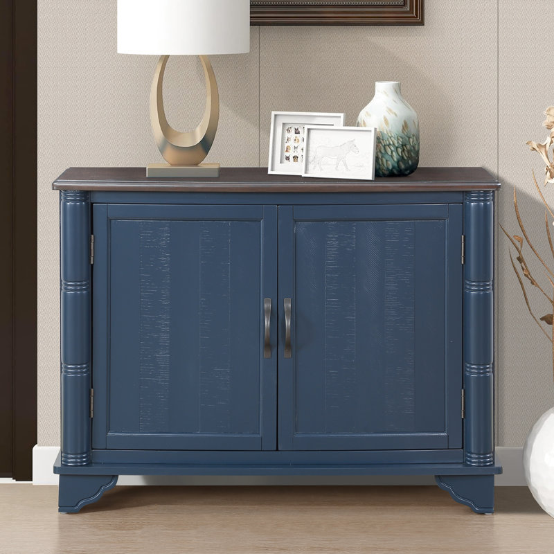 40" Console Table With Customizable Storage Component, Entryway Decor For Living Room. Navy Blue And Brown. Solid Wood Feet. Spacious Design Brown Storage, Room