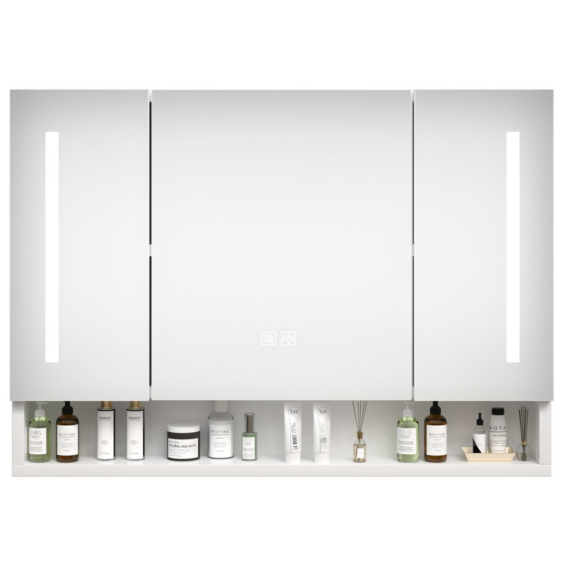 Armoire de rangement blanche pour salle de bain avec miroir et lumières à DEL - 39 po x 28 po, moderne, murale, imperméable, aluminium, blanc multi-pouces, lumières, compartiment à plusieurs niveaux