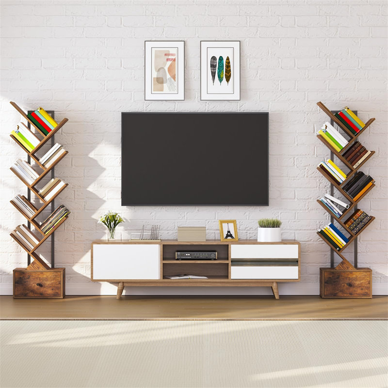 Beeching 135cm H x 34cm W Metal Geometric Bookcase, Brown / Black