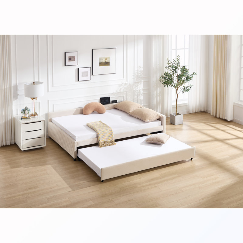 Lit de jour simple rembourré avec couchette, Beige