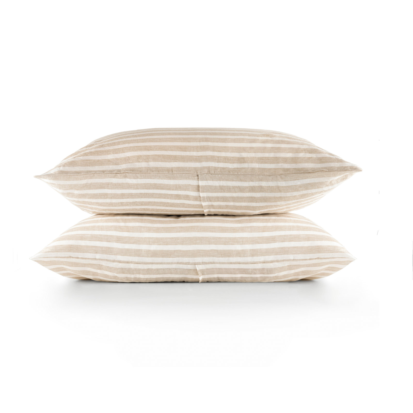 100% French Linen Pillowcase Set, King Pillowcase, Putty/Cream Striped