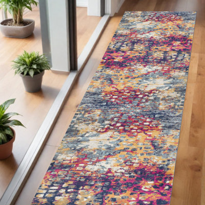 Tapis bleu abstrait Dhurrie 2 pi x 5 pi
