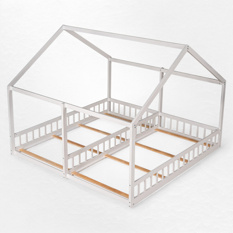 Twin Size Double House Platform Beds, White