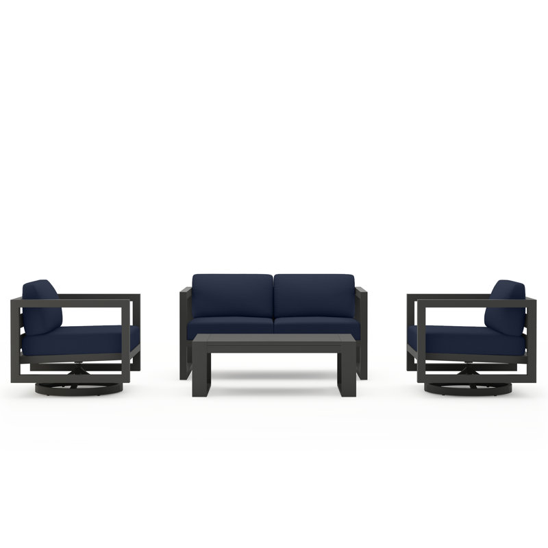 Avion 4 Piece Loveseat Set With Swivel, Spectrum Indigo Sunbrella®, Slate
