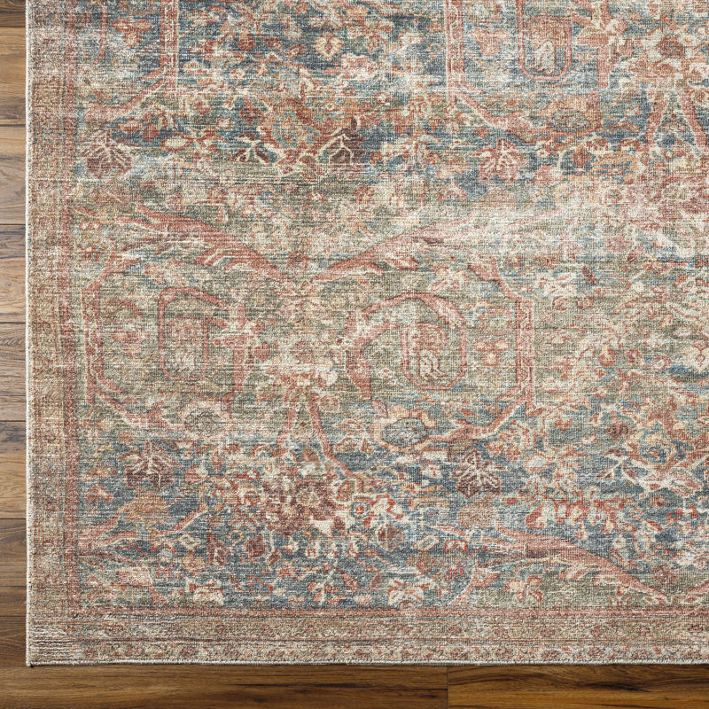 Marlene Burgundy and Olive Vintage Rectangular Area Rug