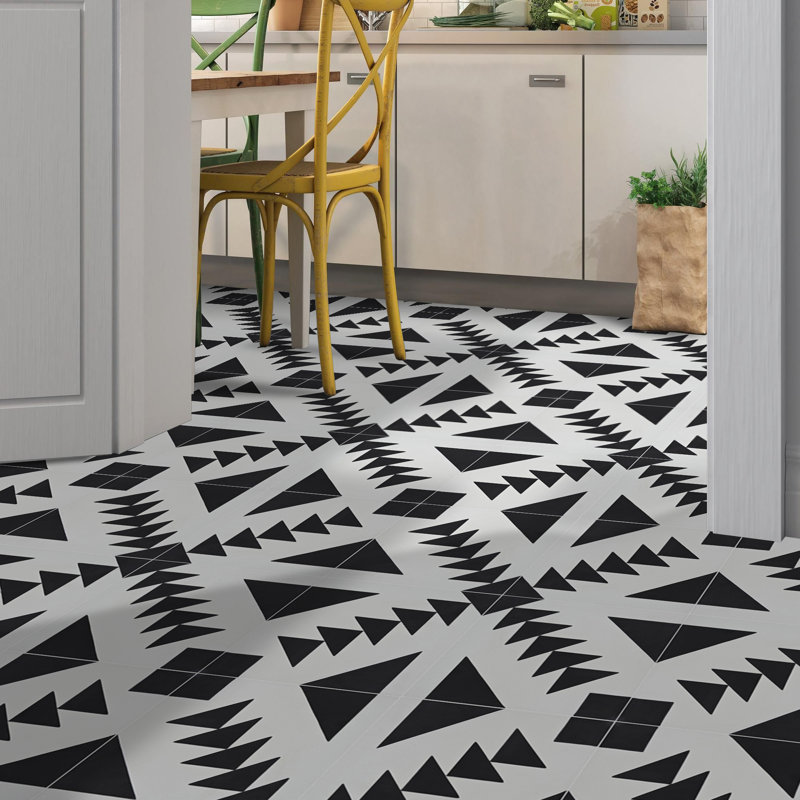Tadla 8" x 8" Cement Patterned Wall & Floor Tile, Black/White