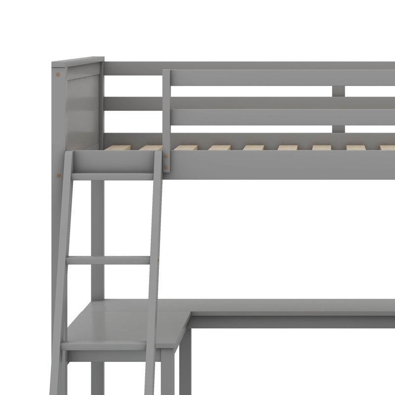 Loft Bed With Shelves,Desk, Gray, Full