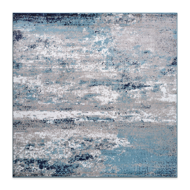 Willington Abstract Gray/Blue Rug, Square 6'6"