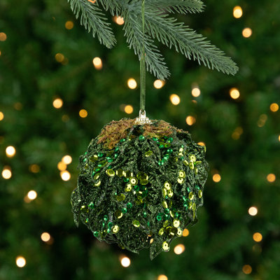 4" Green Glitter and Sequin Leaf Shatterproof Christmas Ball Ornament